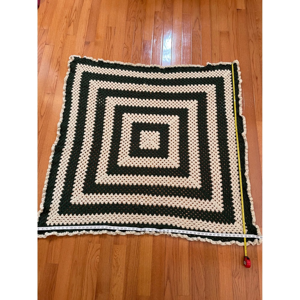 Handmade Granny Square‎ Crochet Blanket Throw Cozy Cream Green Cozy Home Decor